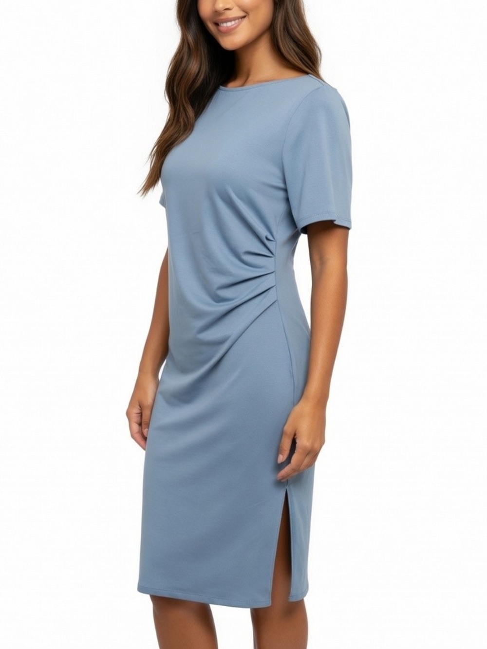Halara Women’s Blue Short Sleeve Ruched Side Midi Dress NWT Size L
